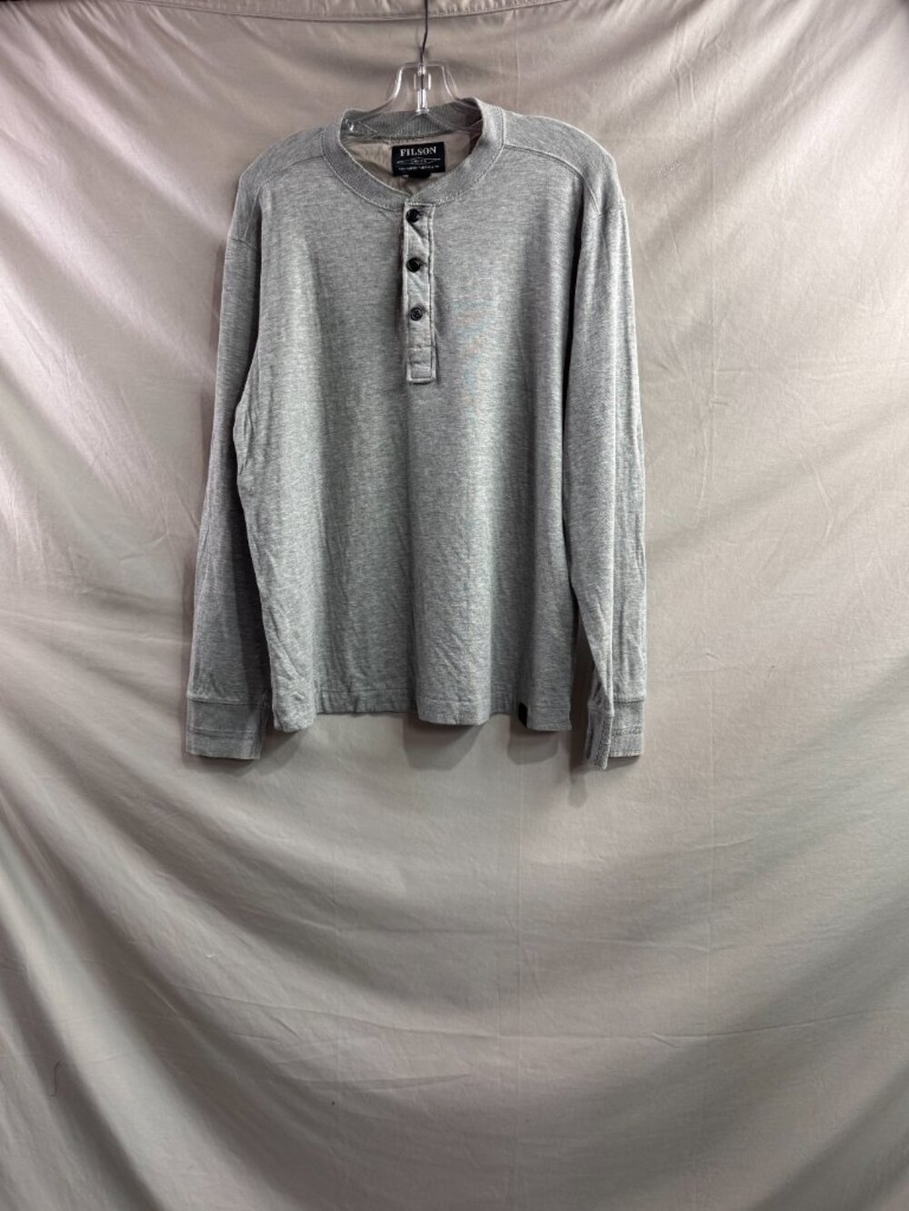 Filson Men's Heather Grey Long Sleeve Henley Shirt – Heavyweight Cotton Knit - Picture 4 of 5